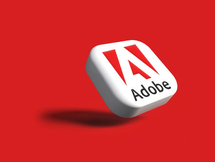 An Adobe logo on a white 3d rounded rectangle with a bright red background