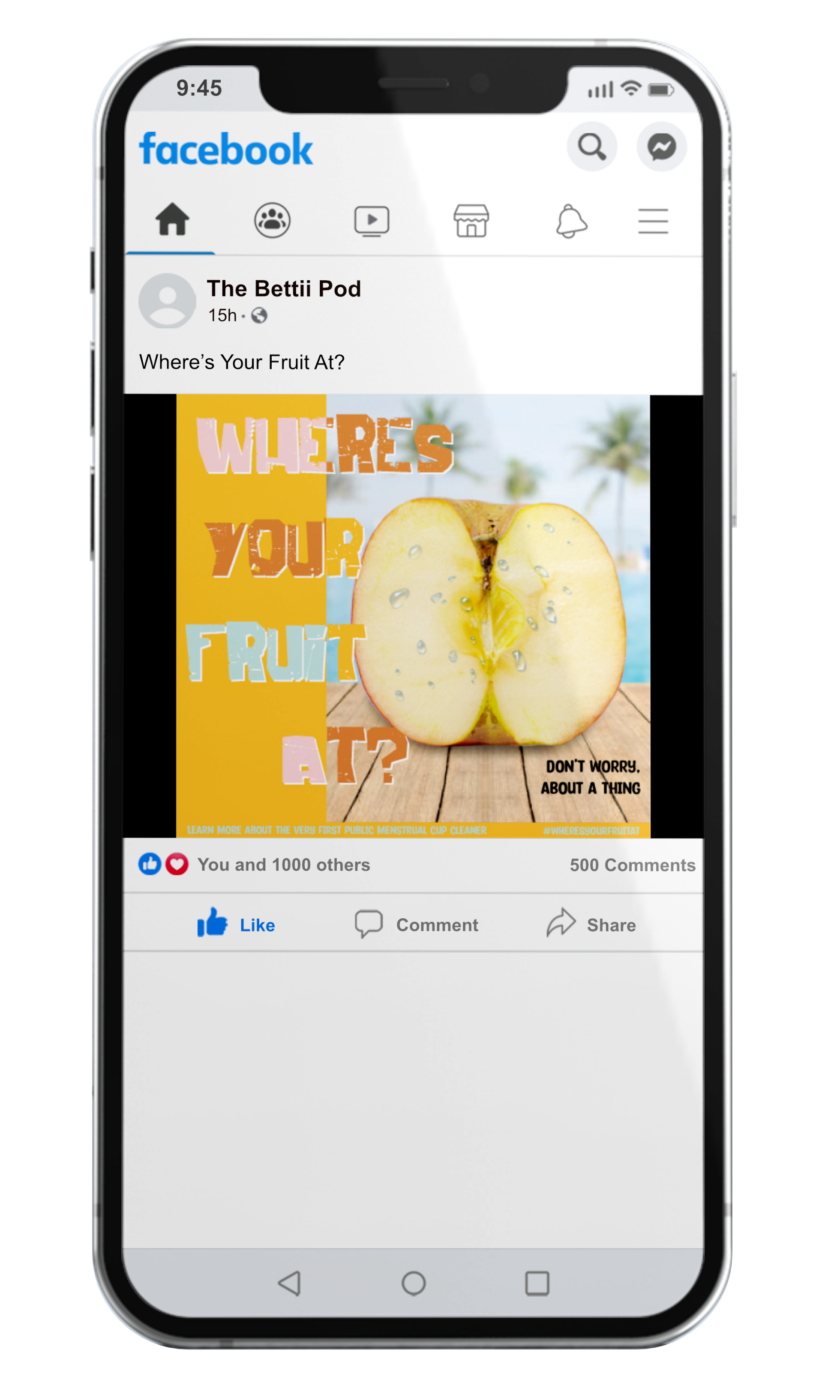 A facebook advert of an apple at the side of a pool 