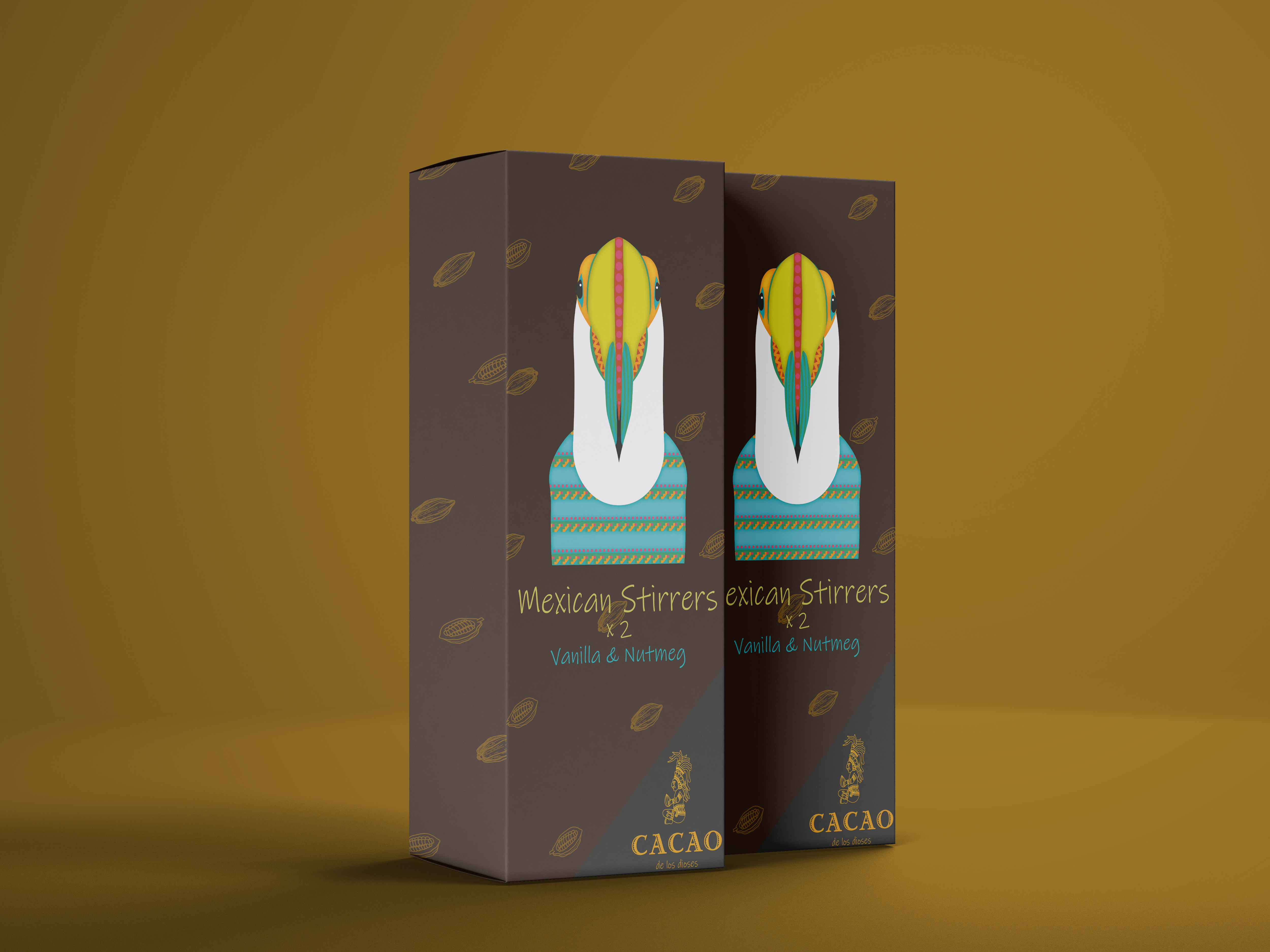 two boxes of chocolate stirrers with a tucan image on the front of each box