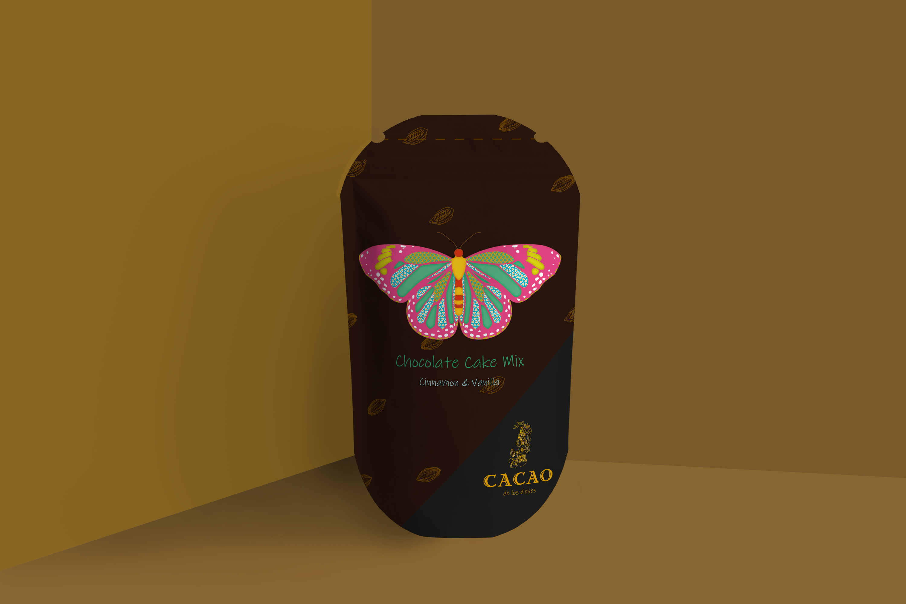 packet of chocolate cake mix with butterfly image on the packaging