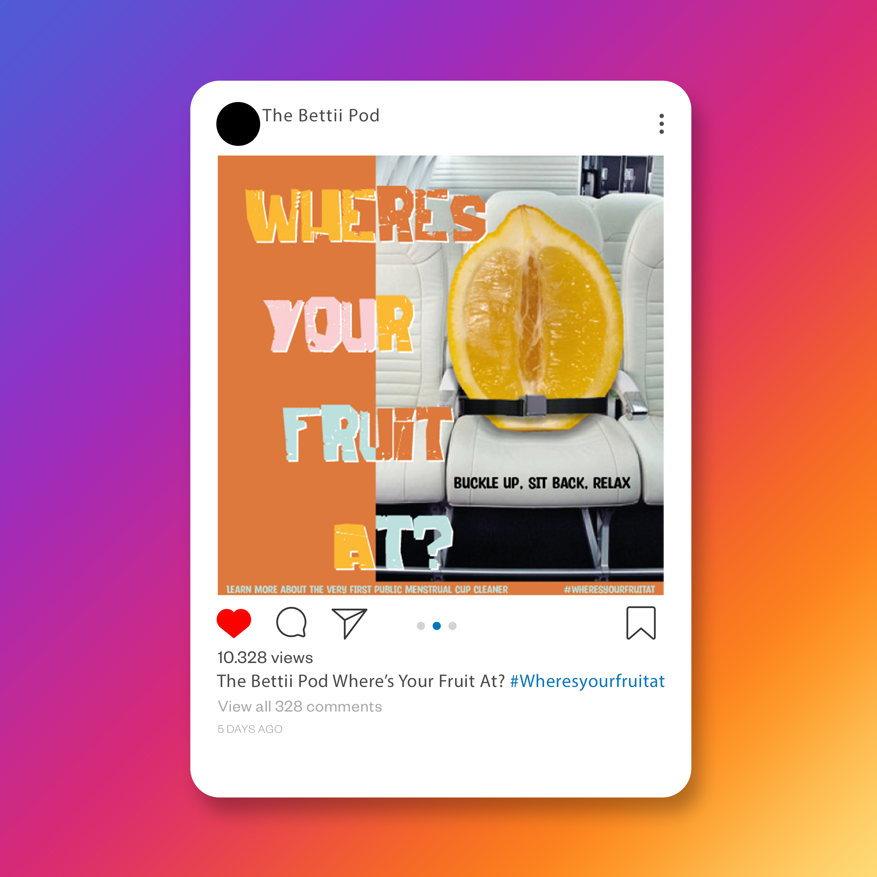 instagram advert of a lemon sitting on an airplane seat 
