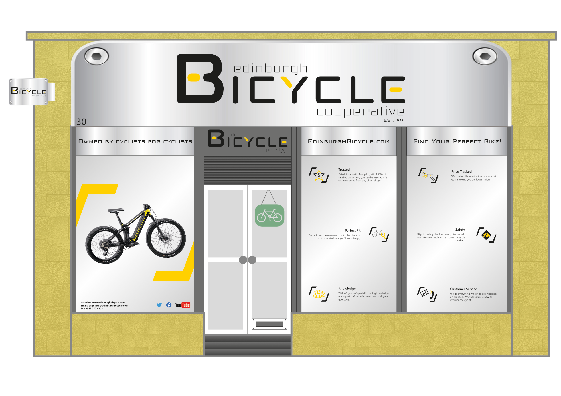 modern shop front for the edinburgh bicycle cooperative 