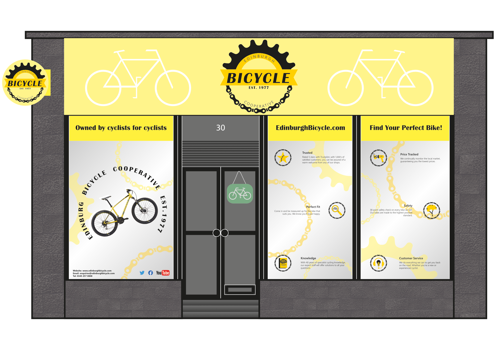 Retro shop front for the edinburgh bicycle cooperative 