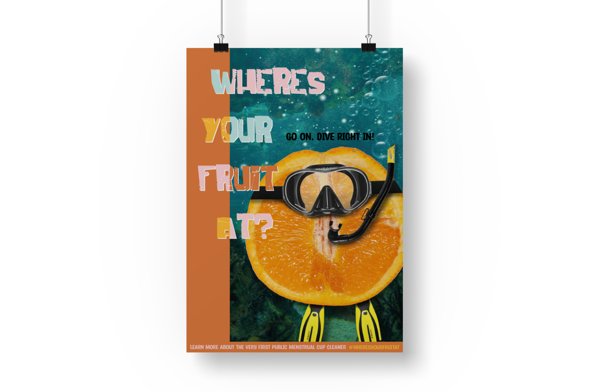 poster of an orange scuba diving 
