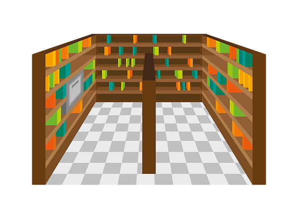 library showing shelves of books lining the walls