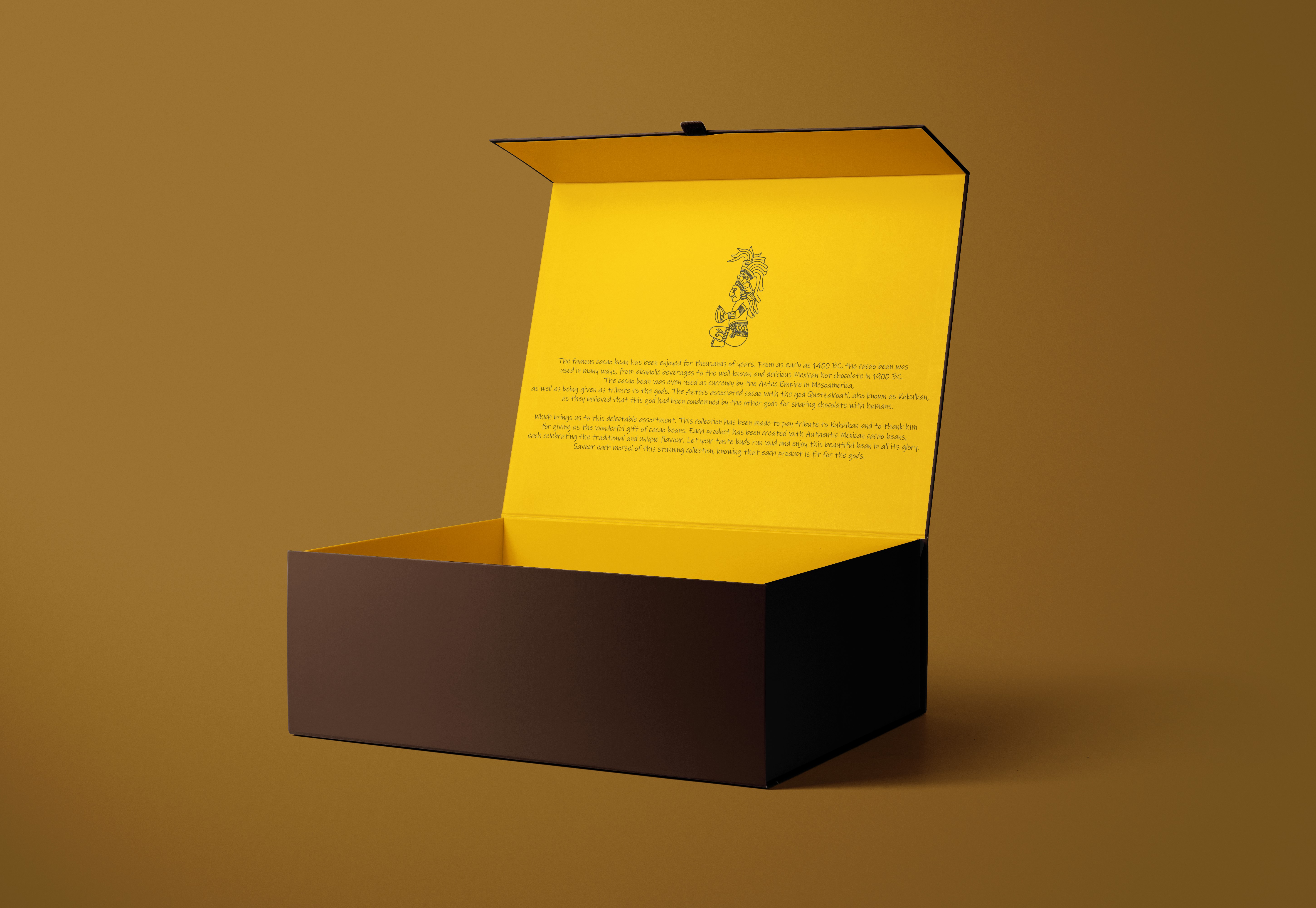 opened box brown and gold showing inside