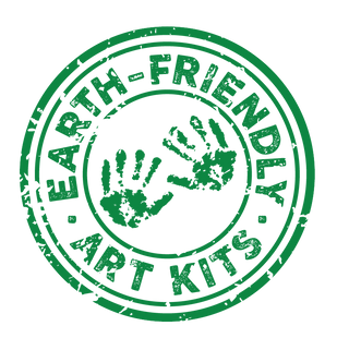 Green Earth-friendly badge with handprints for environmentally friendly art kits