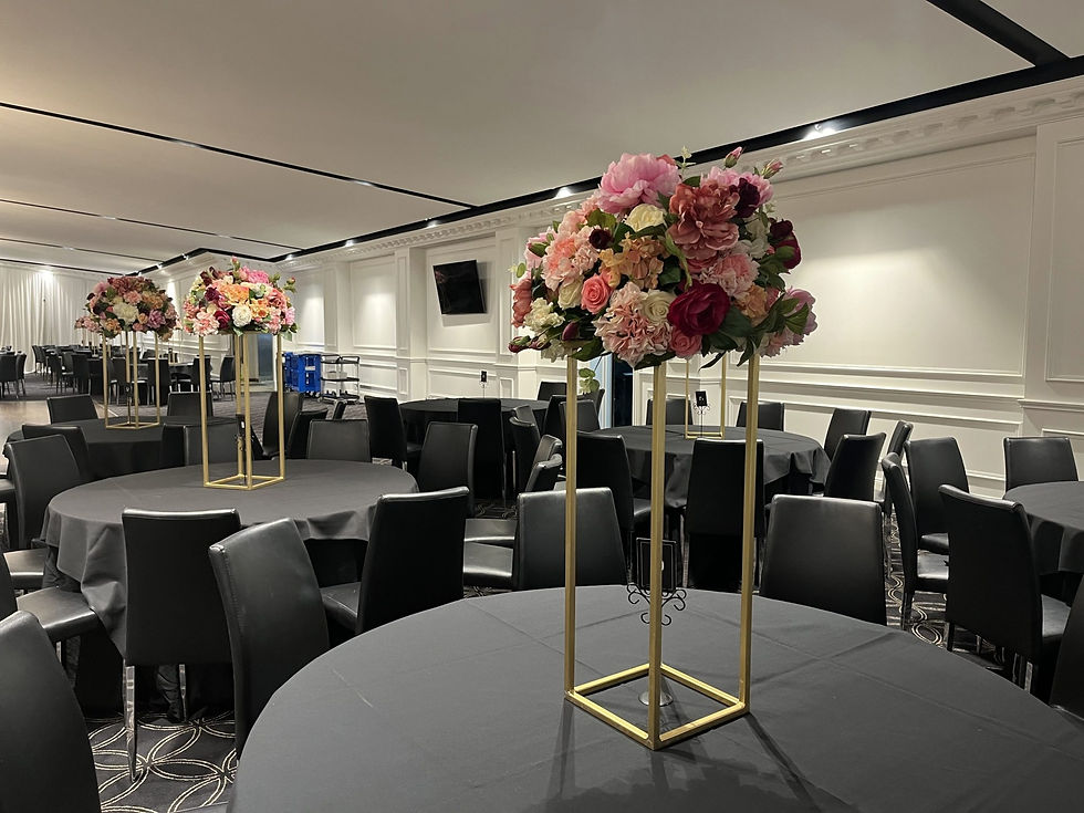 Thumbnail: Centrepiece Hire - Burgundy Floral Arrangement in Melbourne.