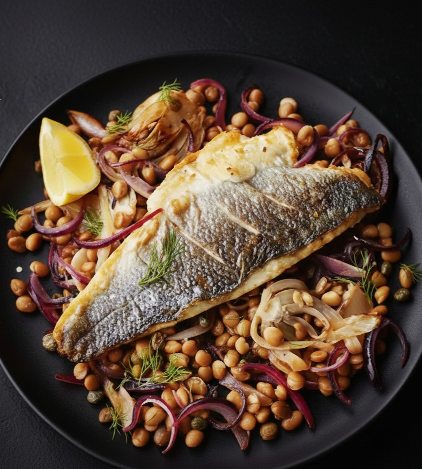 Sea Bass with Lentil & Fennel
