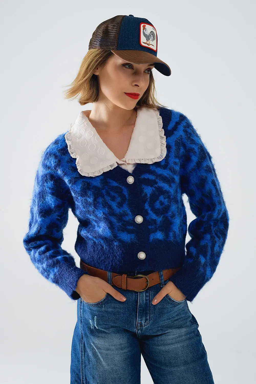 Cassie Cropped Cardigan in Blue