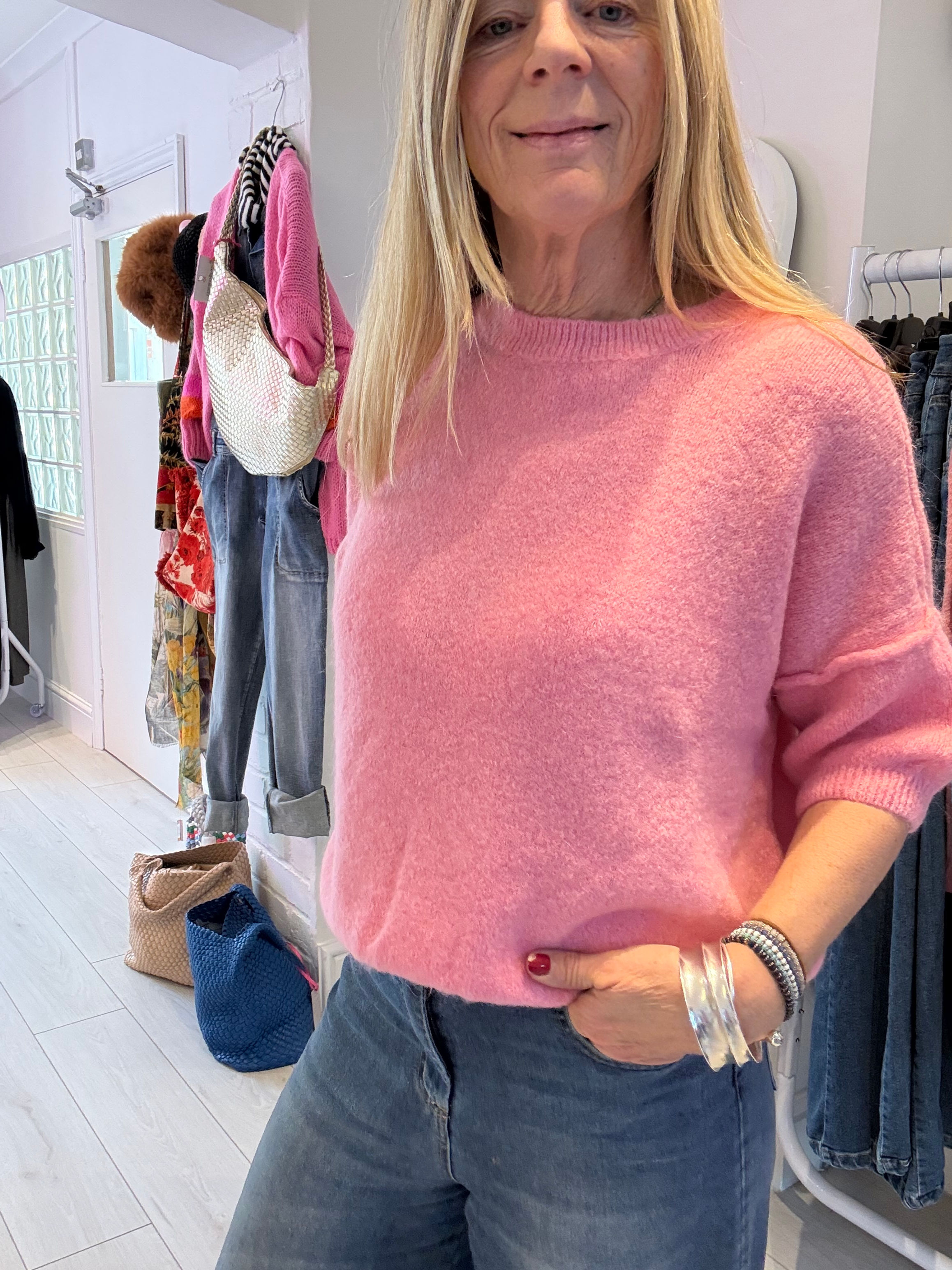 Jesse Knit in Azure Blue and Bubblegum