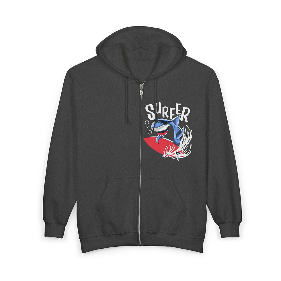 Miniatura: Surfer Shark Zip Hoodie Retro Surf Graphic Full-Zip Sweatshirt