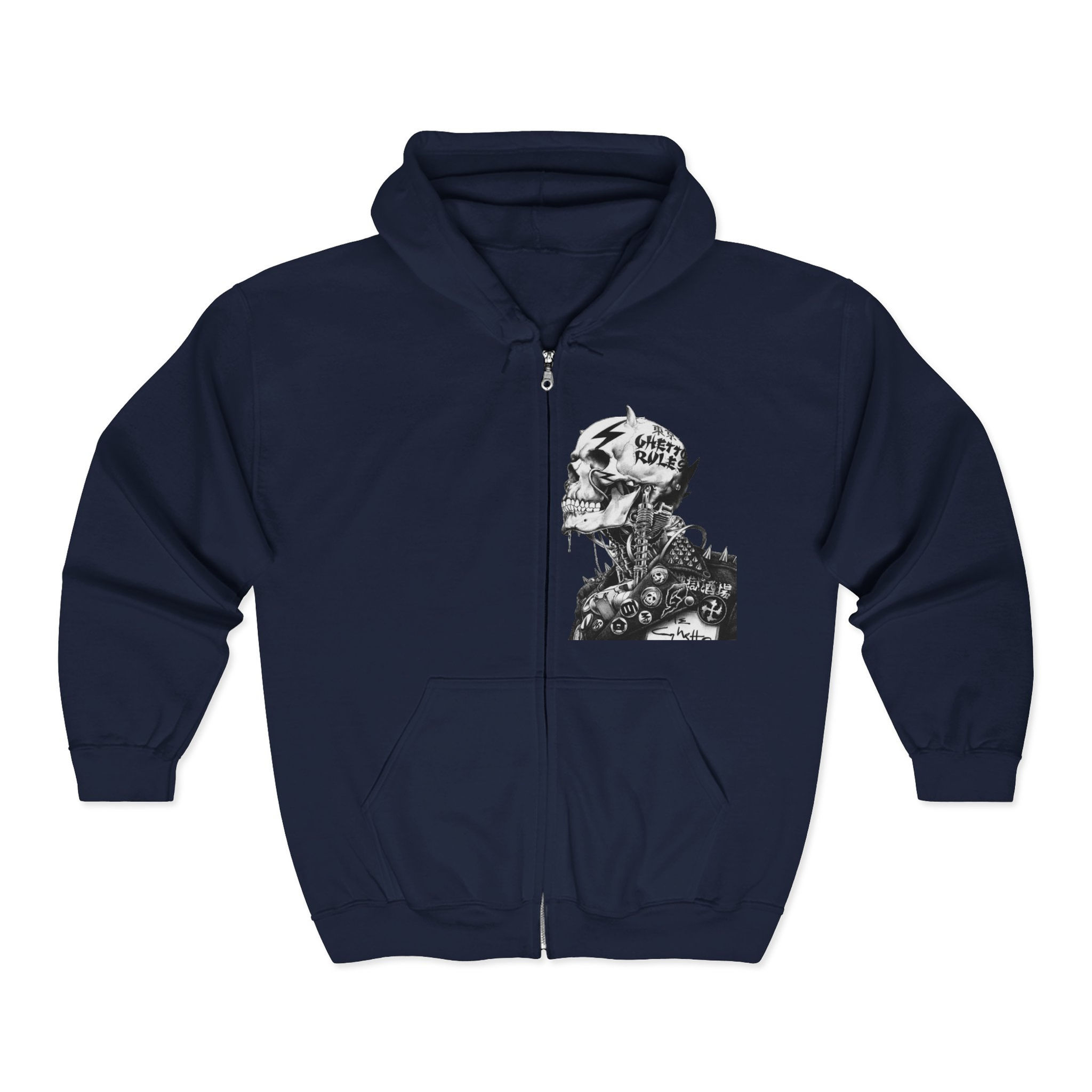 Skull Mechanic Zip Hoodie Vintage Industrial Skull Anatomy Graphic