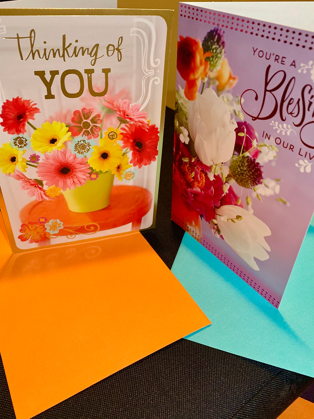 2 greeting cards. 1 says Thinking Of you, 1 says You Are A Blessing In Our Life.
