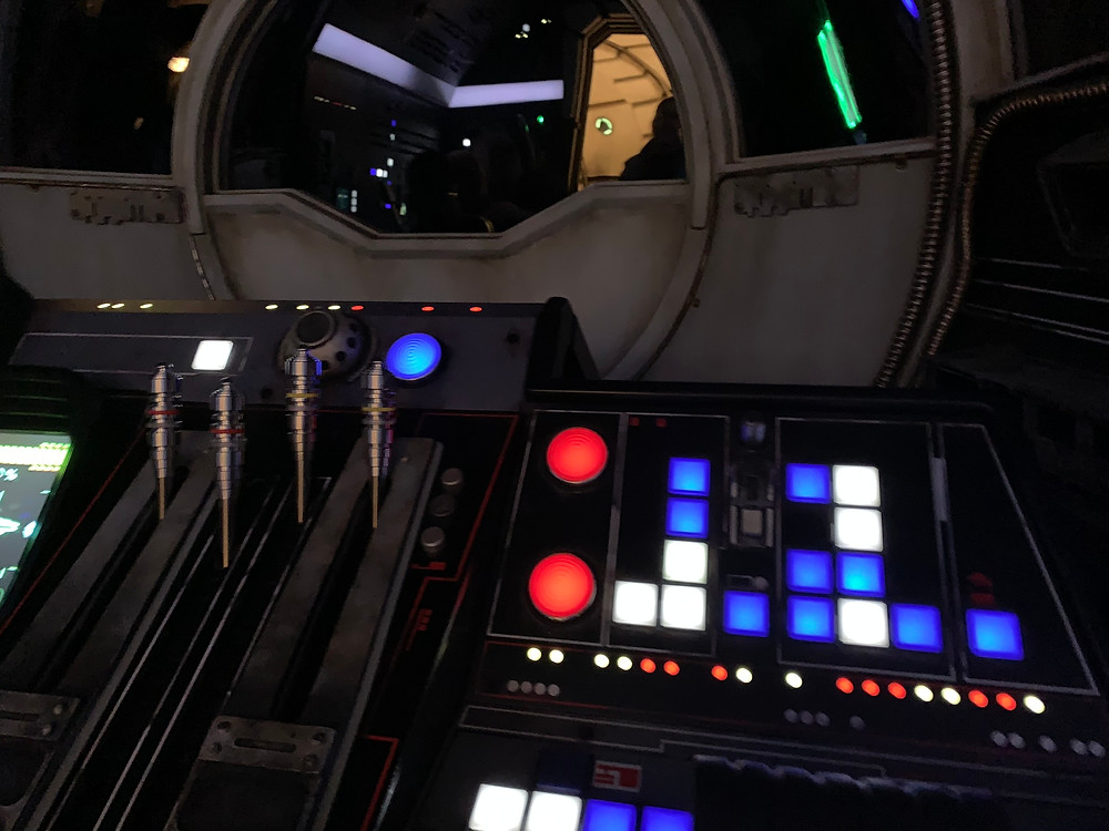 Disabled Disney buttons and levers of the Right Side Pilot for Smugglers Run