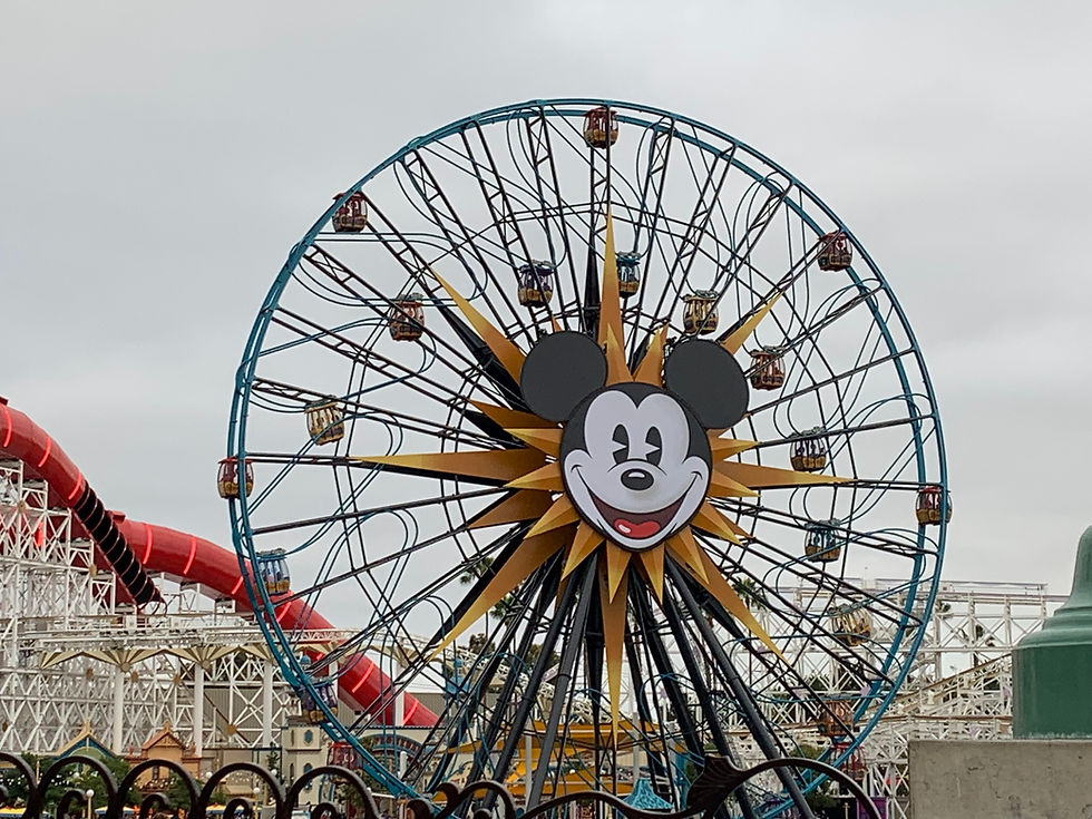 it is a ferris whell with Mickey Mouse on it at Disney's California Adventure Park