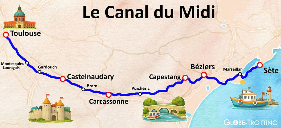 Carte des hébergements Accueil Vélo de Toulouse à Sète