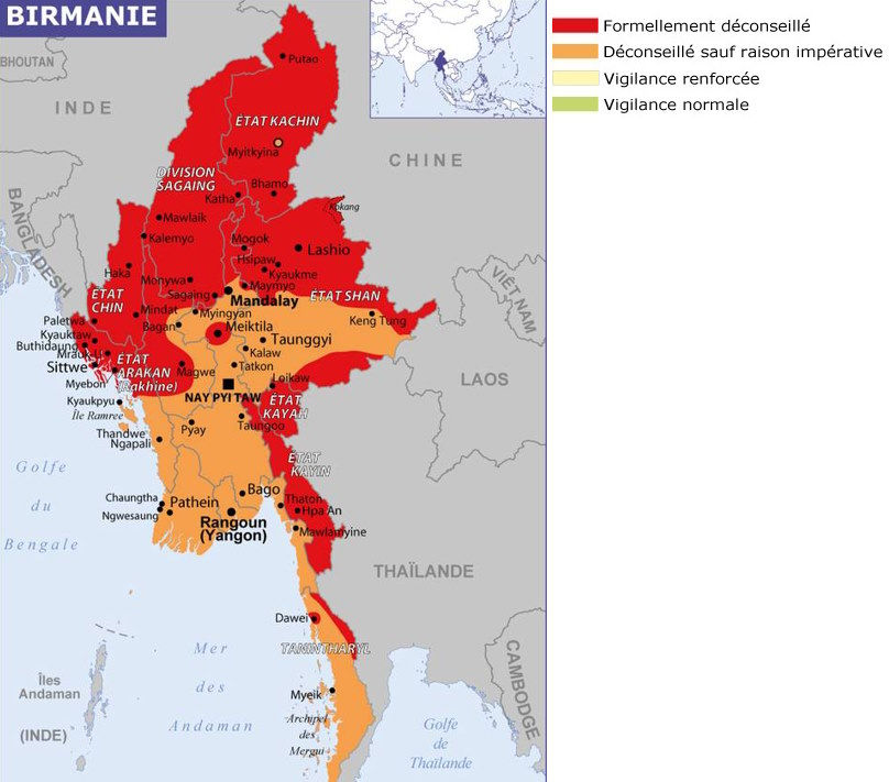 zones déconseillées Birmanie