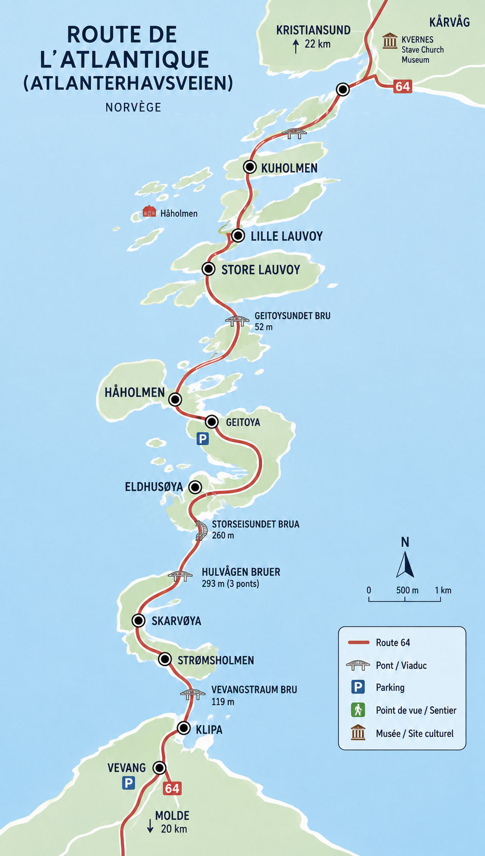 Carte de la route de l’Atlantique en Norvège