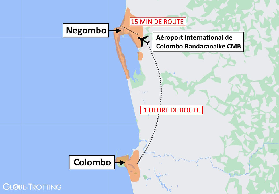 Distance aéroport Colombo et Negombo carte