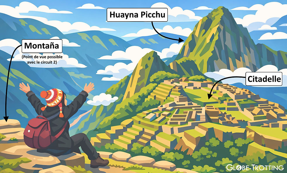 Plan en relief du Machu Picchu : Citadelle, Huayna Picchu et Montaña