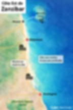 carte zoom de la côte Est de Zanzibar (Matemwe - Mnemba Island - Kiwengwa)