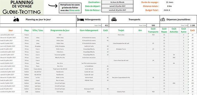 Modèle de Planning Excel