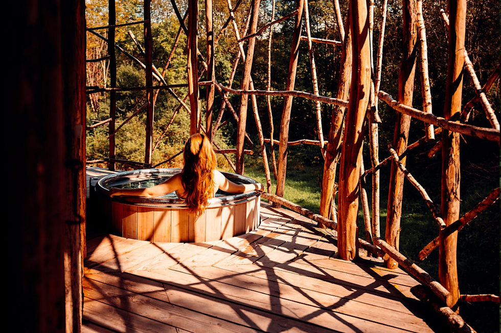 bain nordique privatif avec vue sur la nature à la Cabane Spa Havre de Paix