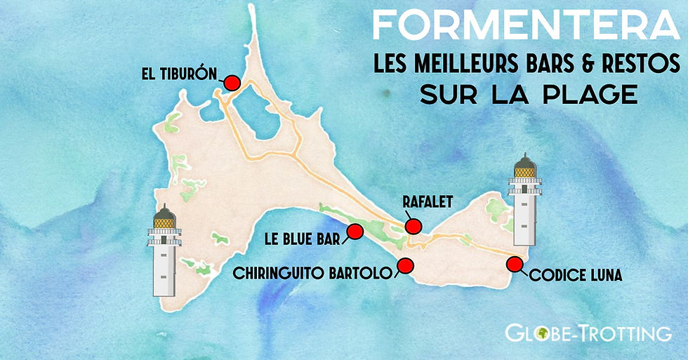Carte des meilleurs bars de plage de Formentera