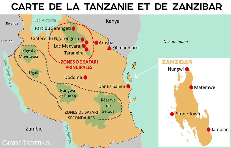 Carte de la Tanzanie et de Zanzibar
