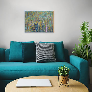 Surroundings", a captivating and unique landscape painting that will transport you to a mystical forest realm. The vivid hues