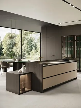 Custom cabinet kitchen by GF Interiors featuring Italian cabinets and a modern island design, created for contemporary homes in San Francisco and the Bay Area.