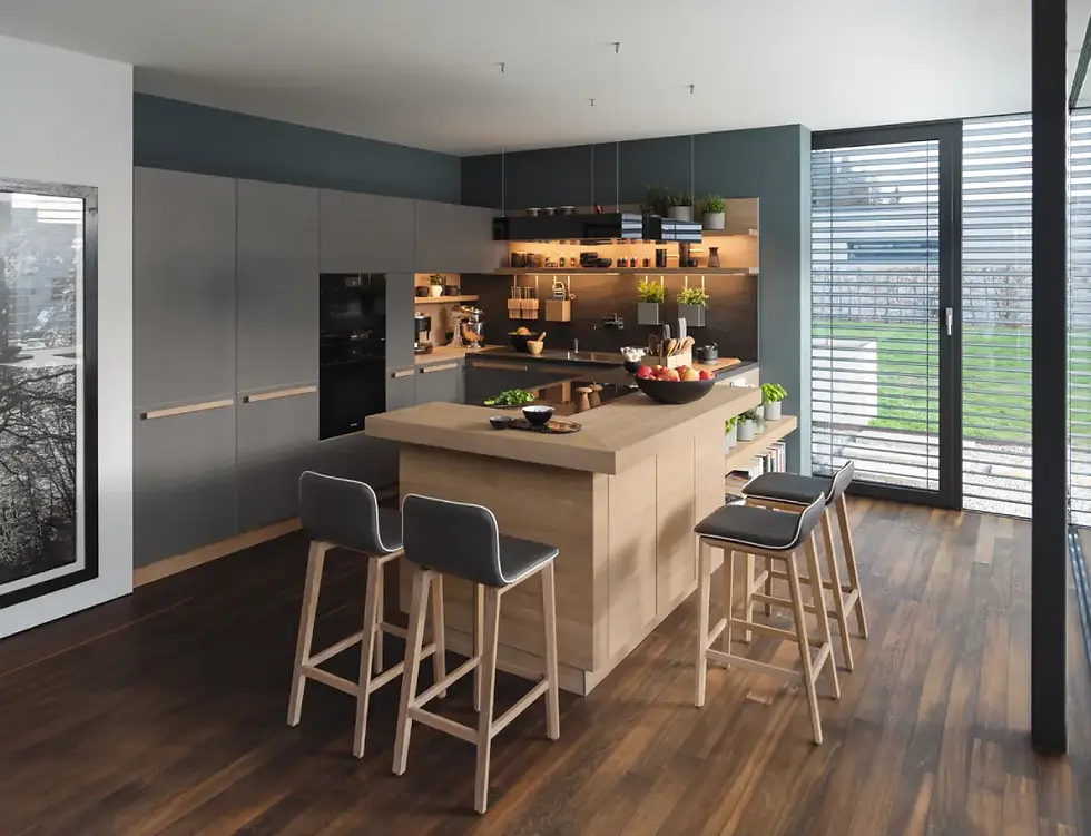 TEAM 7 Ceraline kitchen in oak white oil paired with contrasting dark wood flooring
