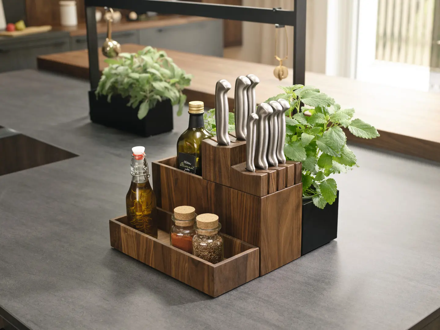 biophilic kitchen ideas showing natural wood surfaces, indoor plants, and nature-inspired design details.