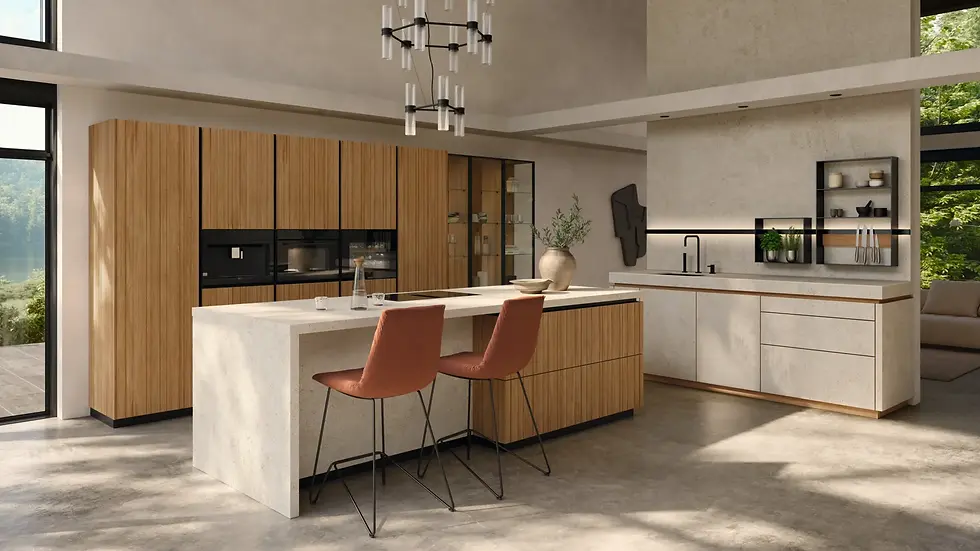 Luxury Team 7 kitchen with European kitchen cabinetry and upscale kitchen cabinets