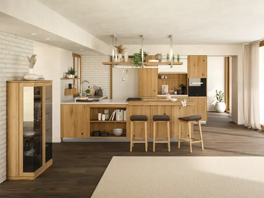 Luxury eco-friendly kitchen with contemporary European-style cabinets made from sustainable, low VOC materials for a healthier home.