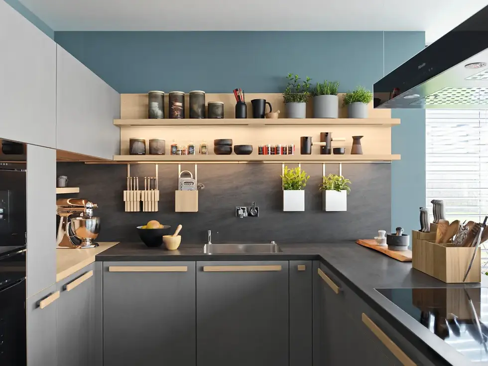 TEAM 7 Ceraline kitchen combining oak white oil cabinetry with dark ceramic surfaces