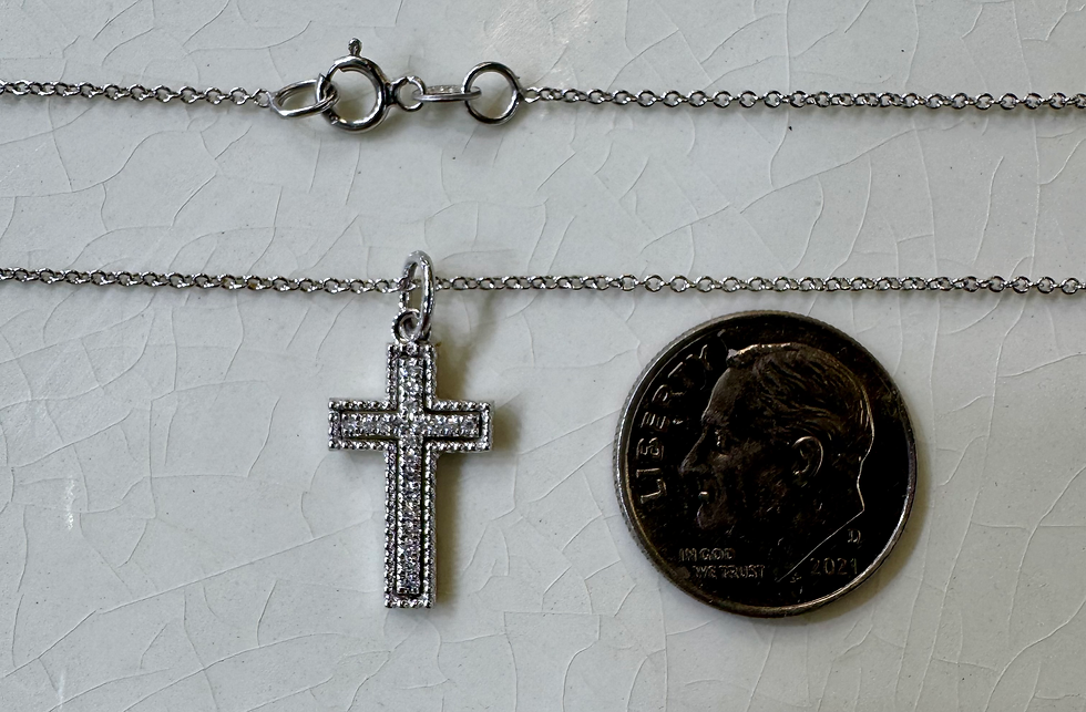 Thumbnail: Dainty 14kt White Gold Diamond Milgrain Cross Necklace