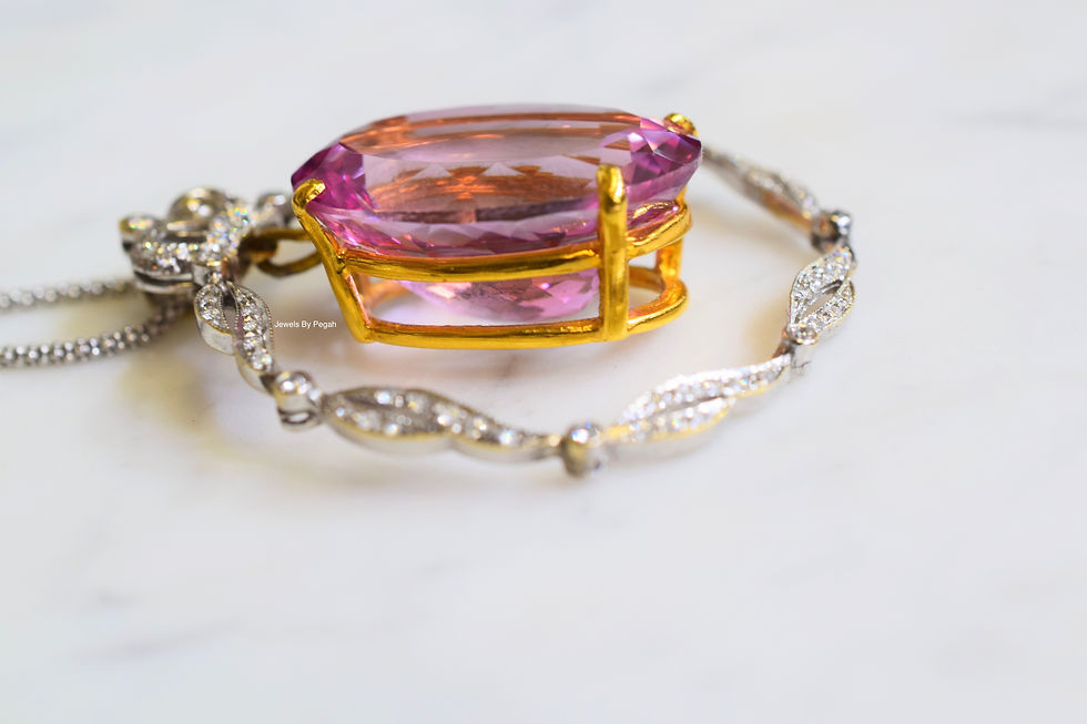 Thumbnail: 14K White And Yellow Gold Pink Topaz And Diamond Pendant With Chain