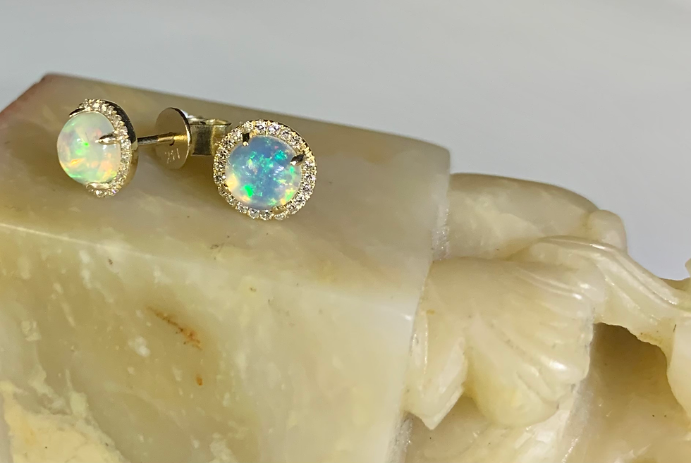 Thumbnail: Dainty 14kt Yellow Gold Opal And Diamond Stud Earrings