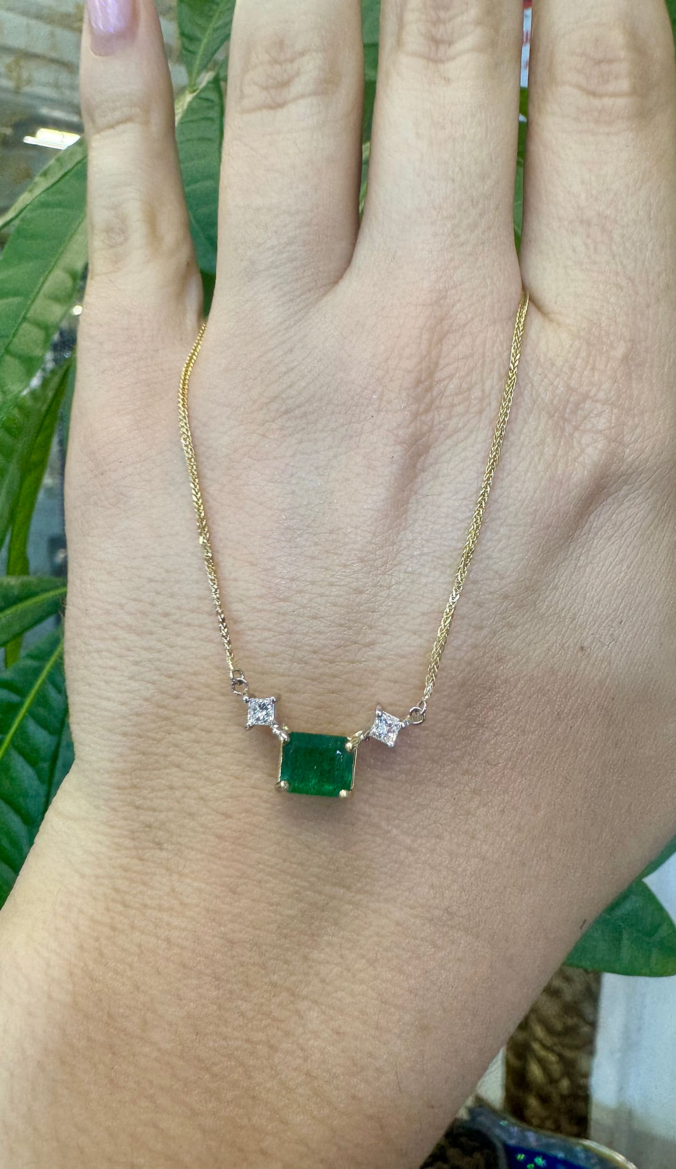 Thumbnail: 14kt Yellow Gold Emerald-Cut Emerald And Diamond Necklace