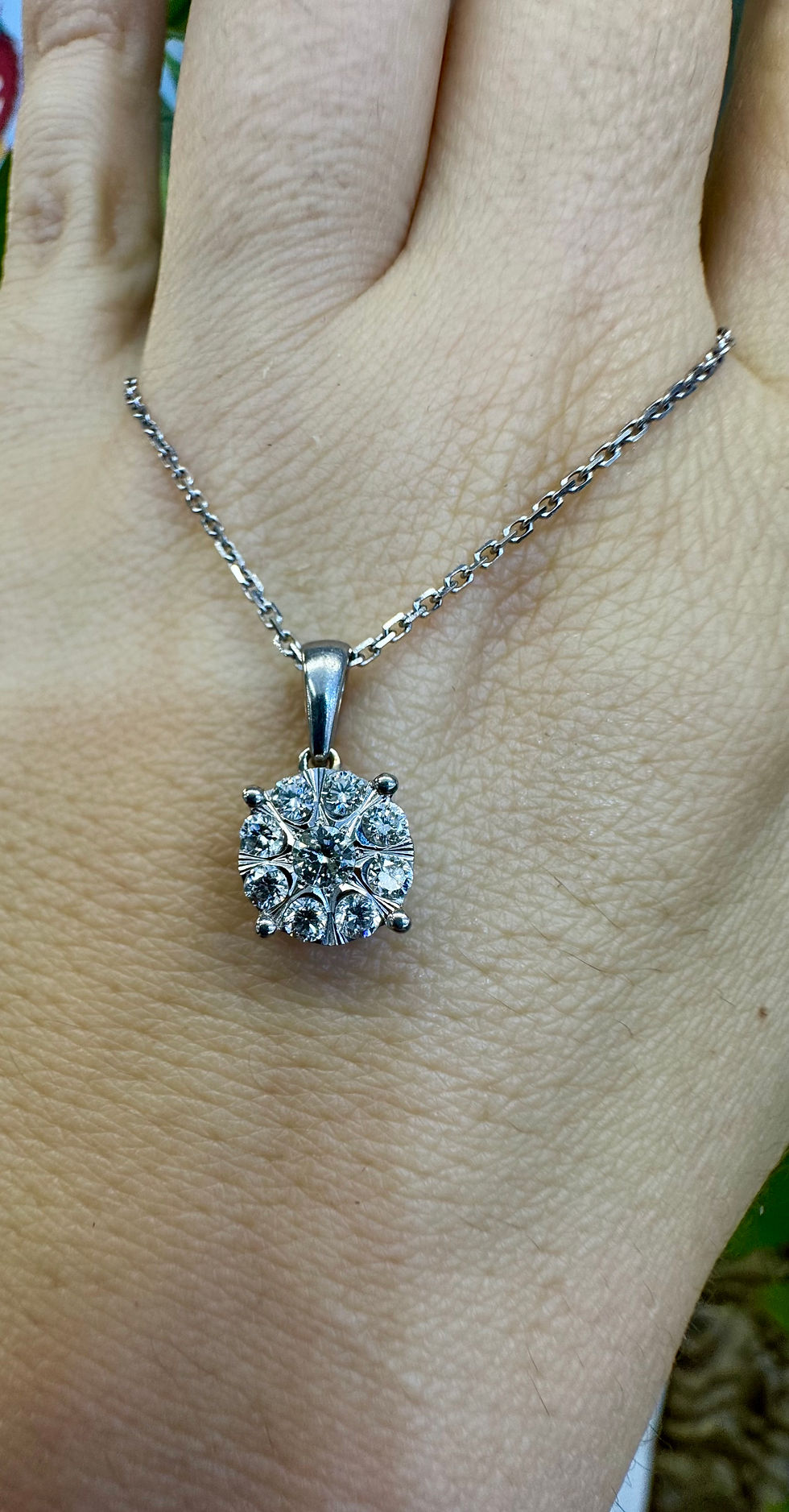 Thumbnail: 14kt White Gold  Diamond Cluster Necklace.