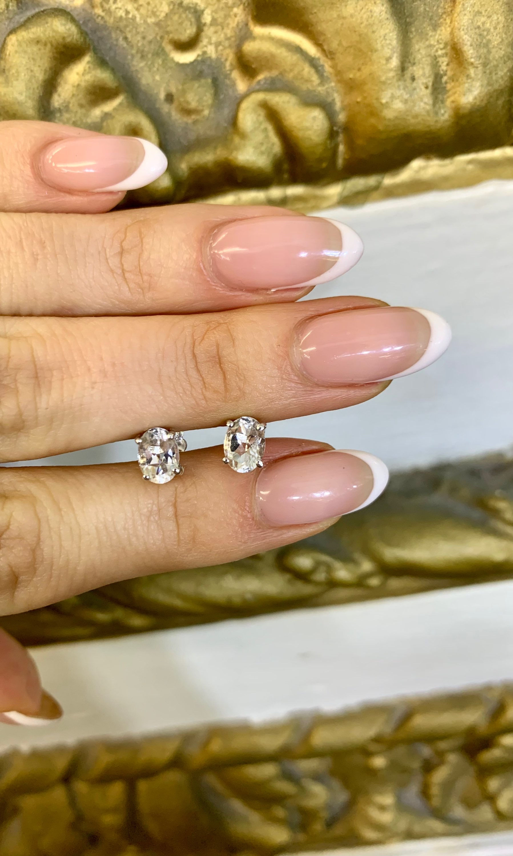14kt White Or Yellow Gold Oval White Topaz Stud Earrings