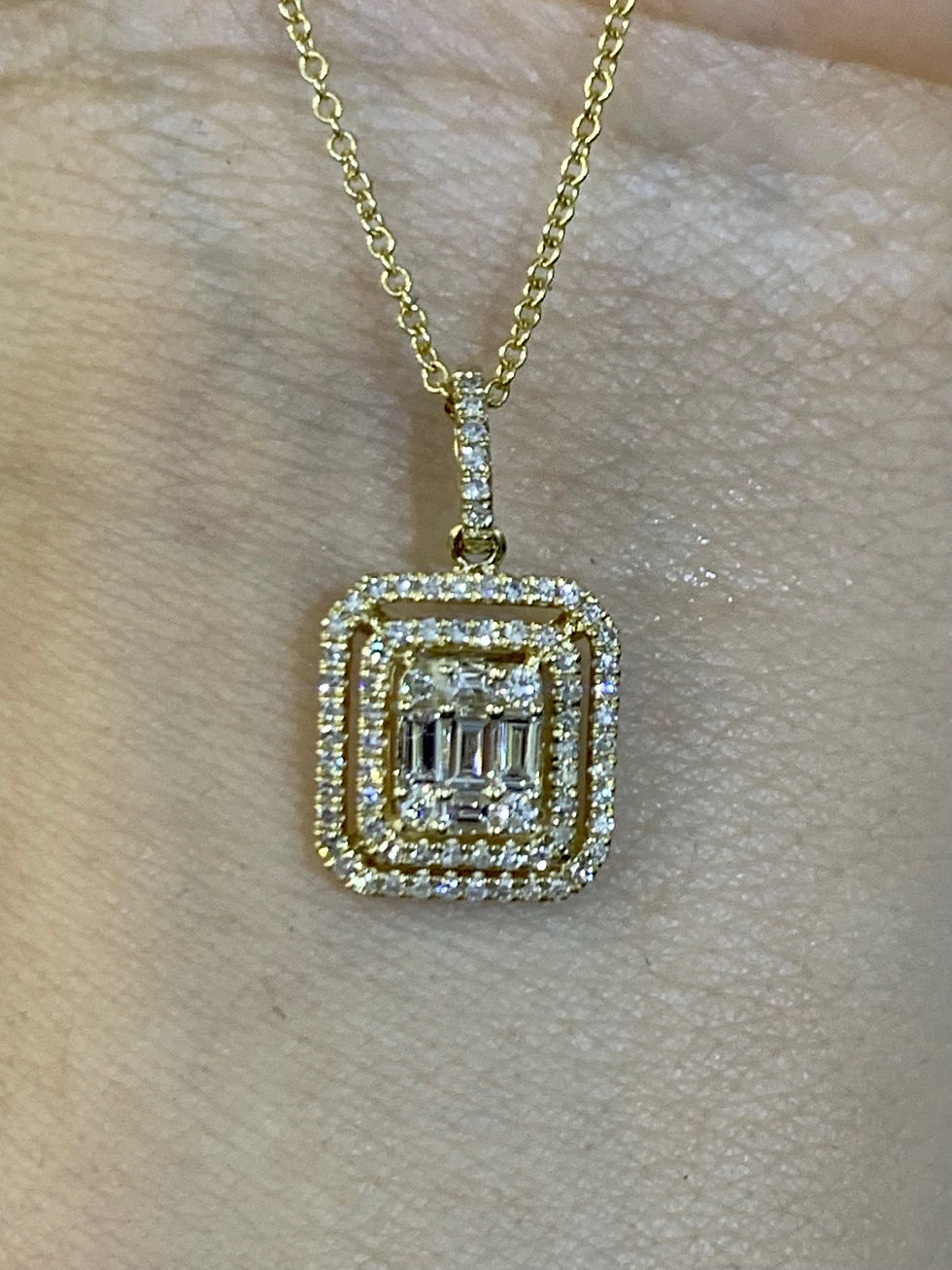 Thumbnail: 14kt Yellow Gold Diamond Double Halo Pendant Has Matching Studs And Bangle/Cuff