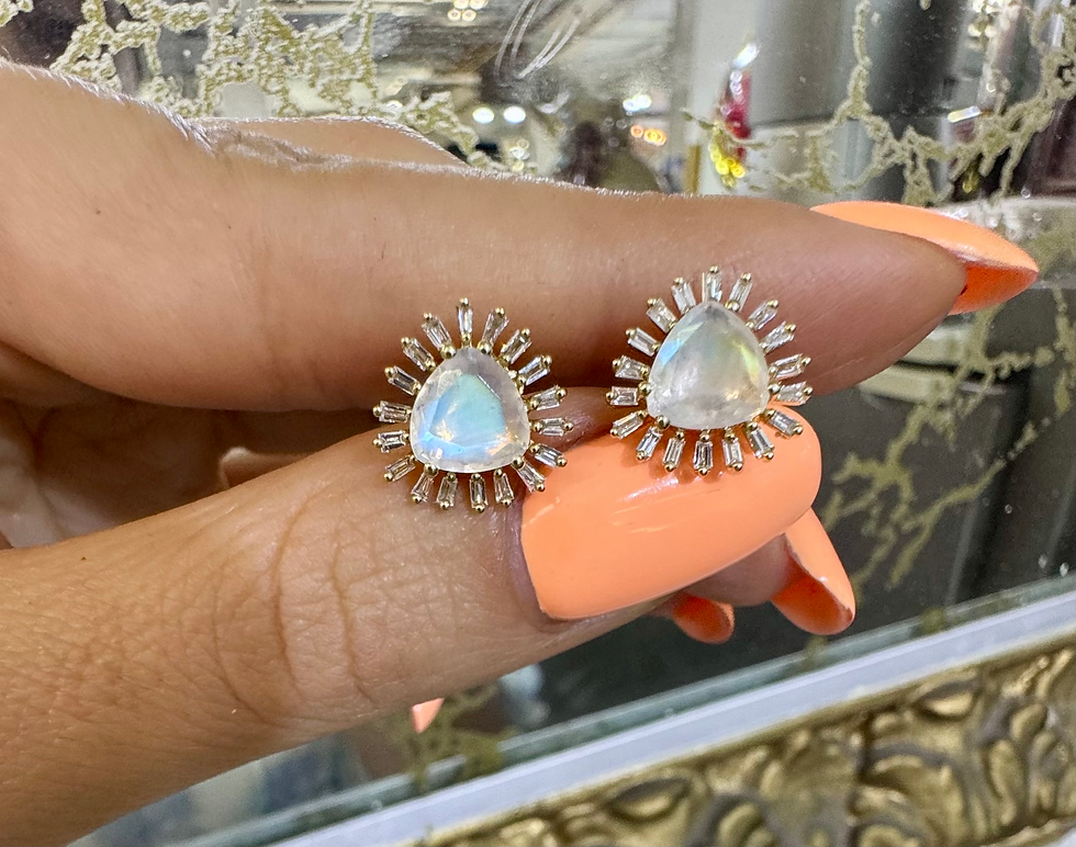 Thumbnail: 14kt Yellow Gold Opal And  Baguette Diamond Sunburst Stud Earrings