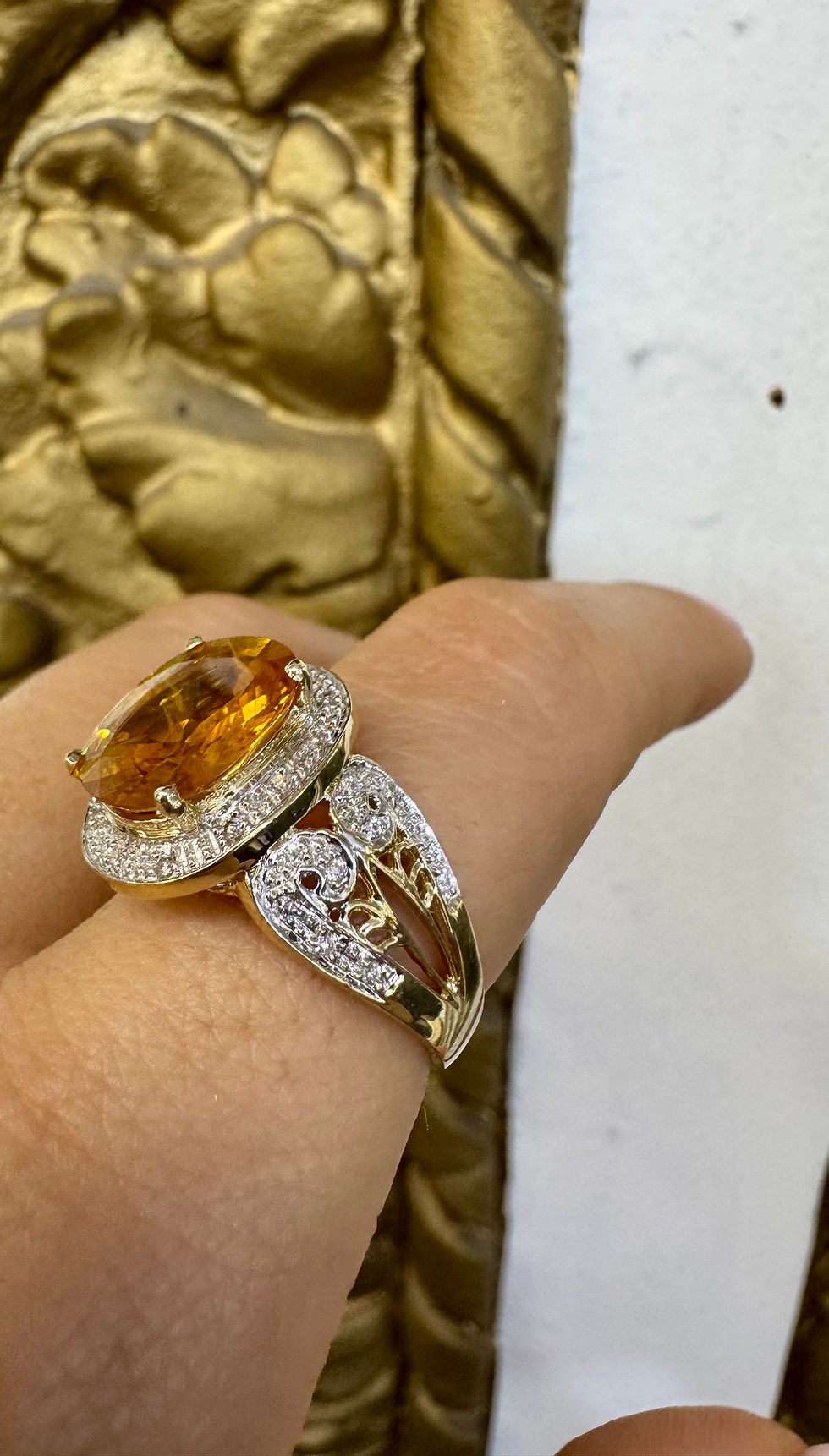 Thumbnail: Appraised Vintage Style 14k Yellow Gold Filigree Yellow Sapphire And Diamond Rin