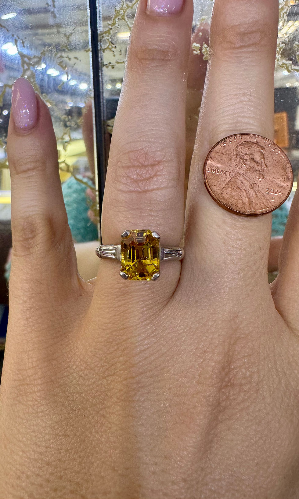 Thumbnail: Appraised Platinum Diamond And Natural Yellow Sapphire Ring