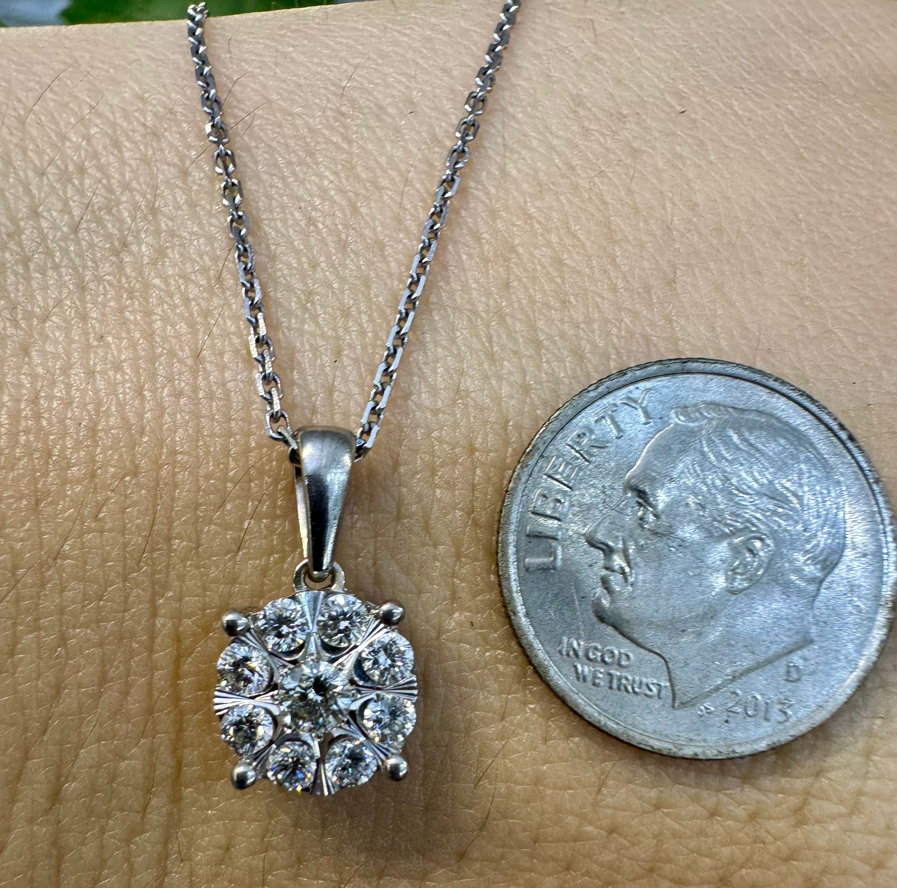 14kt White Gold Diamond Cluster Necklace.