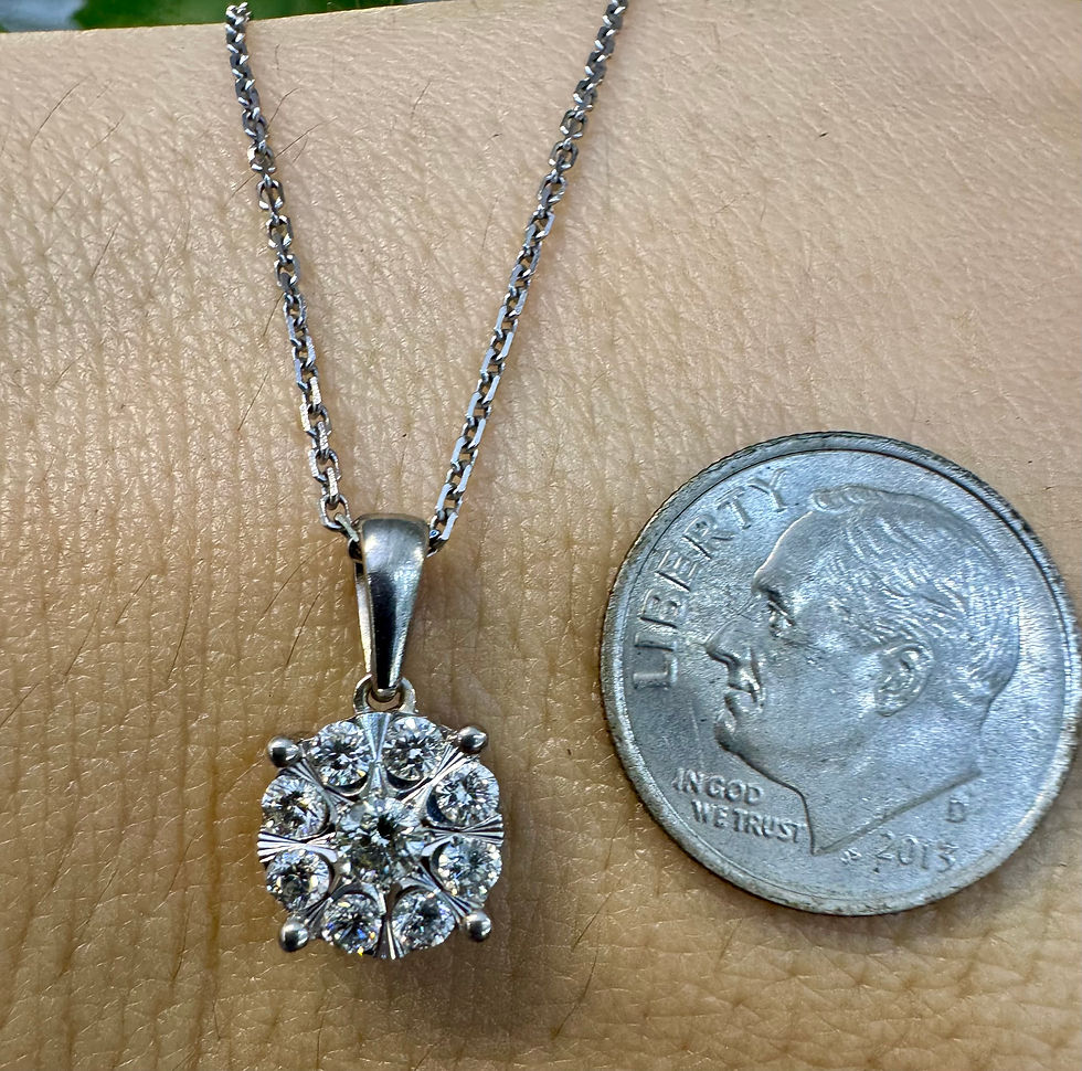 Thumbnail: 14kt White Gold  Diamond Cluster Necklace.