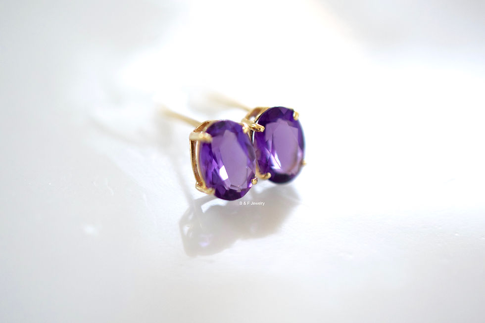 Thumbnail: 14K Gold Oval Amethyst Stud Earrings